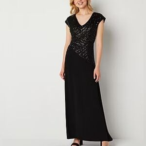Maya Brooke Sequinned Short Sleeve Evening Gown